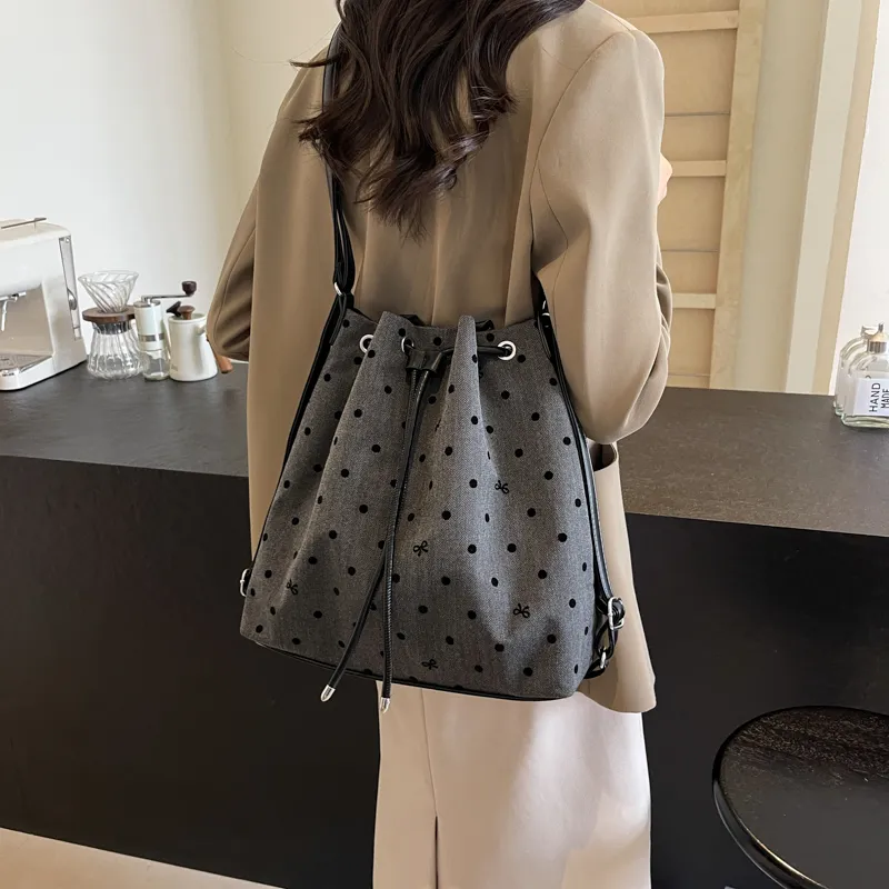 GOX Canvas Bag, Bucket Bag, Shoulder Bag Women's Stars/Polka Dot/Bowknot/Heart-13