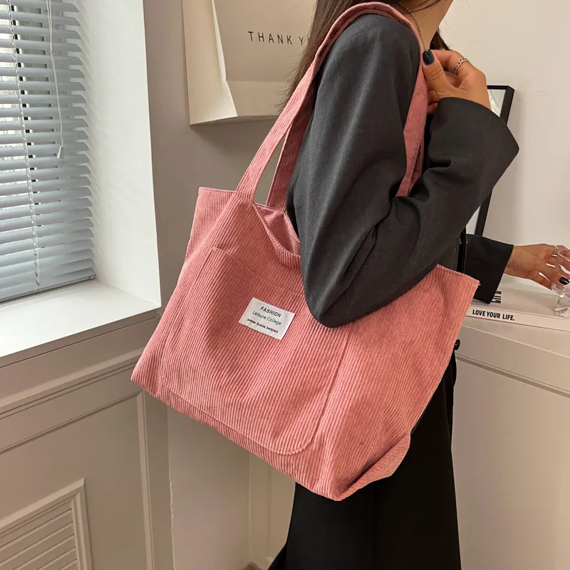 GOX Corduroy Handbag, Shoulder Bag Women's Ecru/Black/Light Brown/Pink-15
