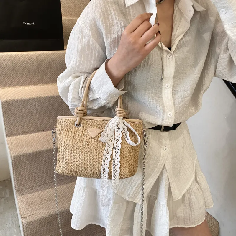 GOX PU With Straw Woven Crossbody Handbag Women's Ecru/Pink/Khaki-17