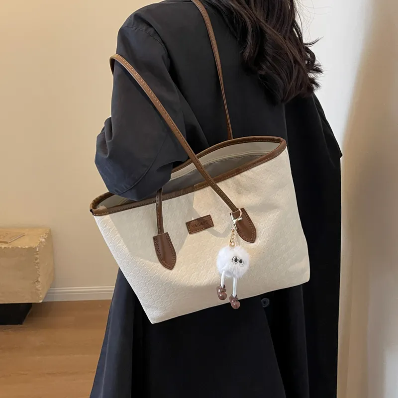 GOX PU Tote Bag, Shopping Bag, Shoulder Bag Women's White & Pink/Black/White & Coffee-6