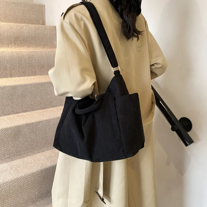 GOX Corduroy Tote Bag, Shopping Bag, Handbag, Shoulder Bag Women's White/Black/Jasper/Pink/Green-8