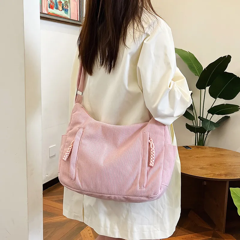 GOX Corduroy Shoulder Bag Regular Women's White/Black/Green/Khaki/Pink-18