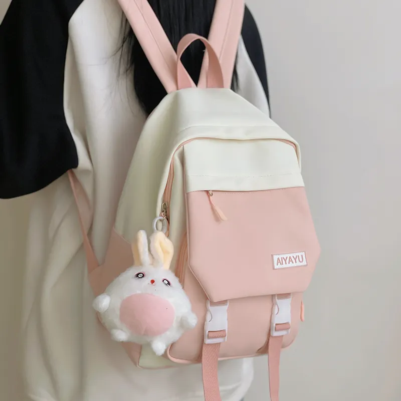 GOX Nylon Backpack Regular Women's Black/Pink/Light Purple/Light Yellow/Light Green-6