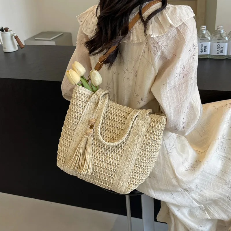 GOX Woven Shoulder Bag Women's Beige/Khaki-4