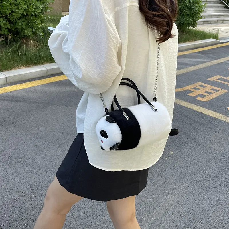 GOX Plush Shoulder Bag, Crossbody Bag, Handbag Regular Women's White/Black/Umber-9
