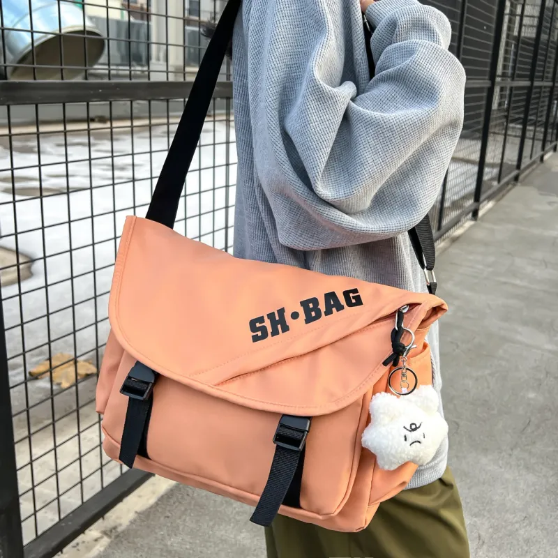 GOX Nylon Shoulder Bag Regular Unisex Ecru/Black/Orange-11