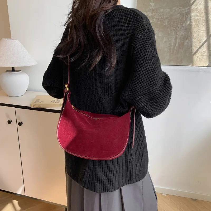 GOX Velour Shoulder Bag Women's Black/Burgundy/Brown/Coffee-10