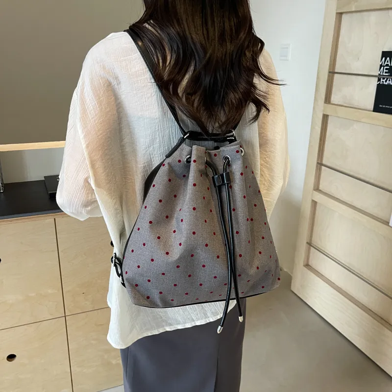 GOX Canvas Bag, Bucket Bag, Shoulder Bag Women's Stars/Polka Dot/Bowknot/Heart-9