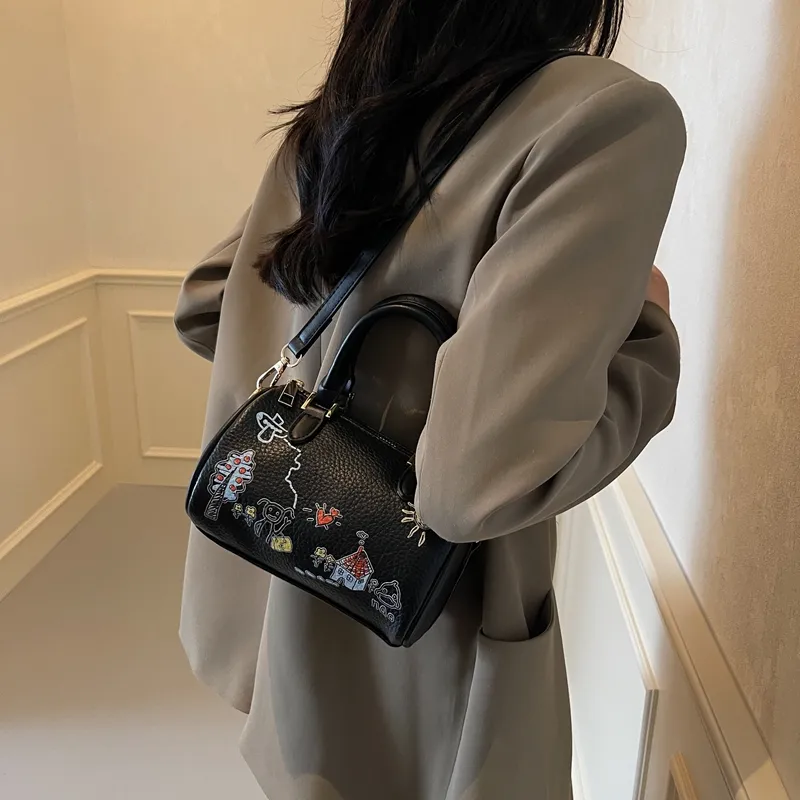 GOX PU Handbag, Shoulder Bag, Crossbody Bag Regular Women's Ecru/Black/Brown-7