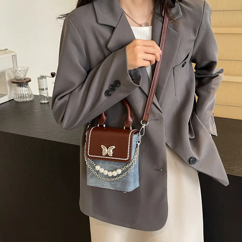 GOX PU Shoulder Bag Women's Dark Tea/Denim Blue/Ecru-1