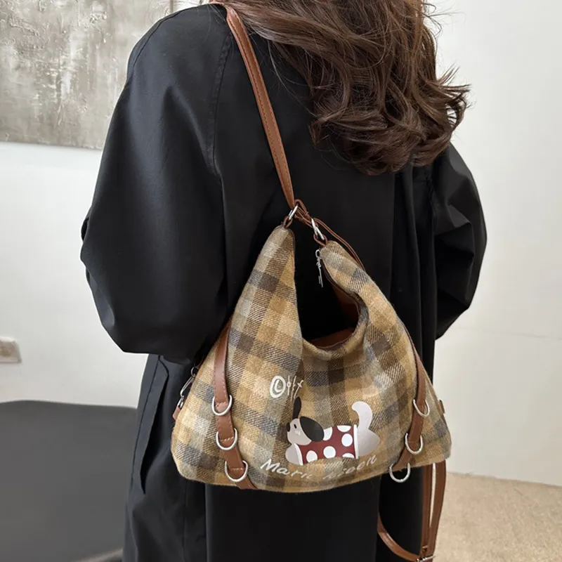 GOX Canvas Bag Underarm Backpack Crossbody Bag, Shoulder Bag Women's Blue/Brown-11