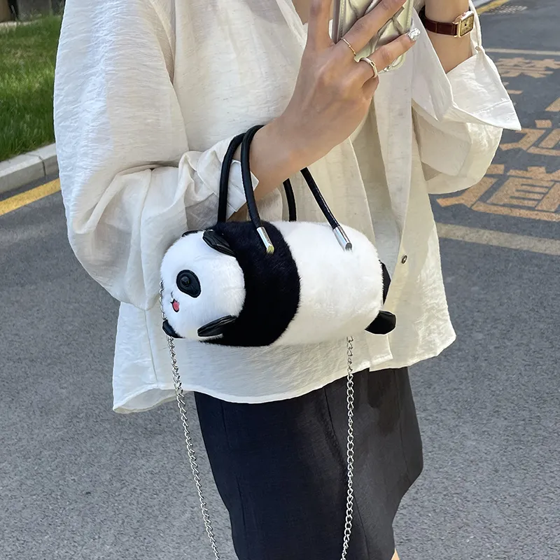 GOX Plush Shoulder Bag, Crossbody Bag, Handbag Regular Women's White/Black/Umber-7