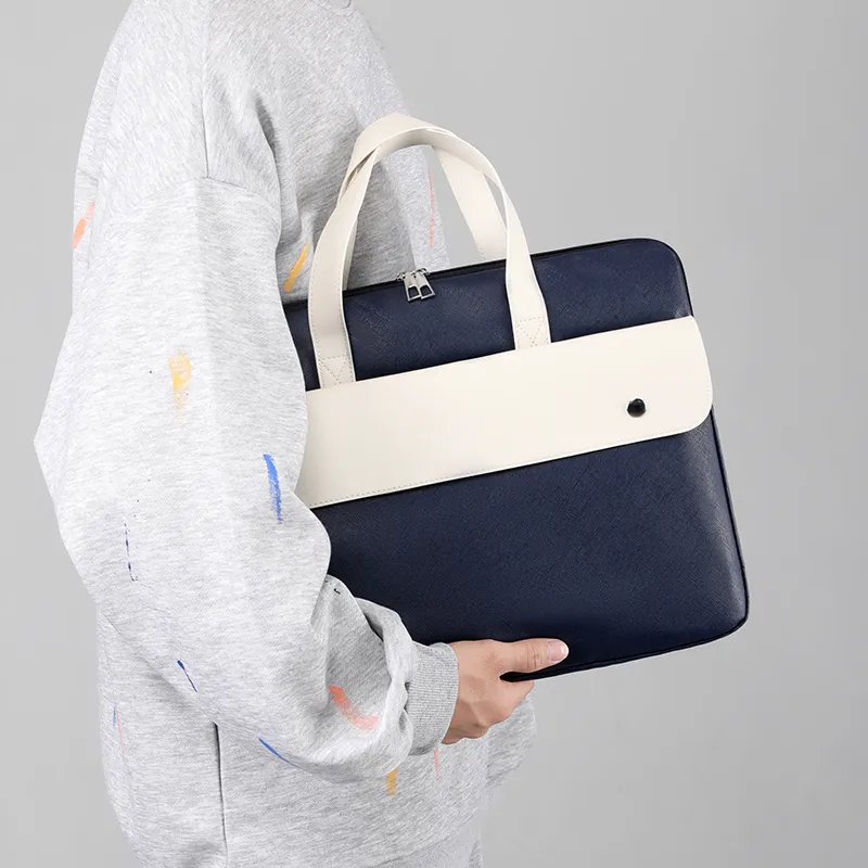 GOX PU Laptop Bag Portable Document Briefcase Laptop Bag Tubas Unisex White/Gray/Black/Dark Blue-4