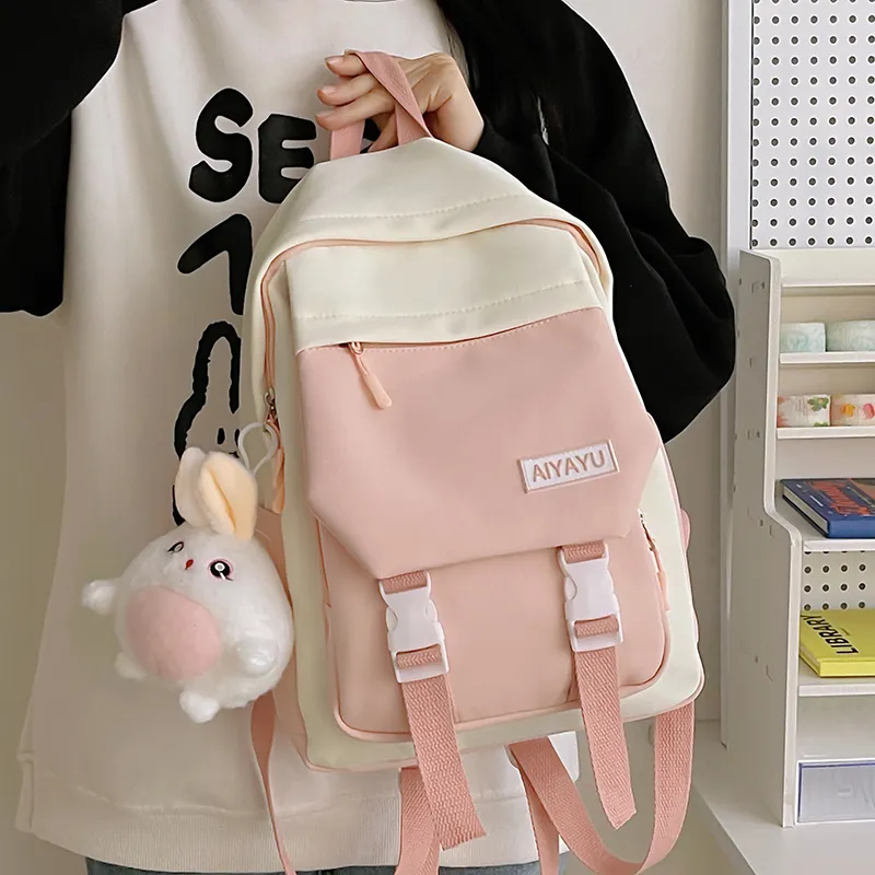 GOX Nylon Backpack Regular Women's Black/Pink/Light Purple/Light Yellow/Light Green-3