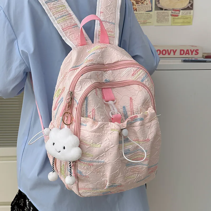 GOX Nylon Backpack Women's White/Black/Yellow/Pink-22