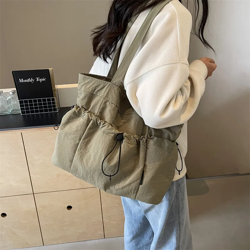 GOX Nylon Tote Bag, Shoulder Bag Regular Unisex Ecru/Black/Khaki/Green/Brown-20