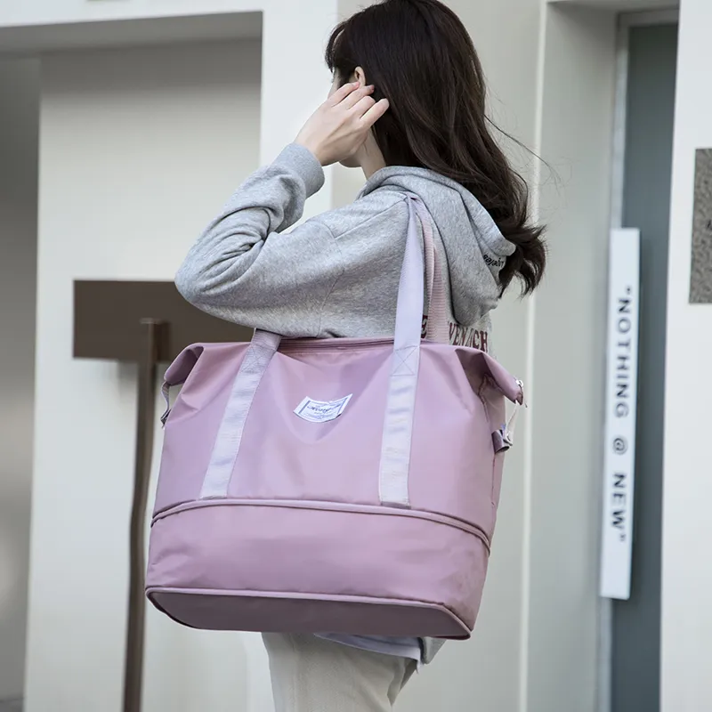 GOX Nylon Travel Bag Regular Unisex Flesh Pink/Black Gray Red/Violet/Dark Purple/Green/Dark Blue/Pink-1