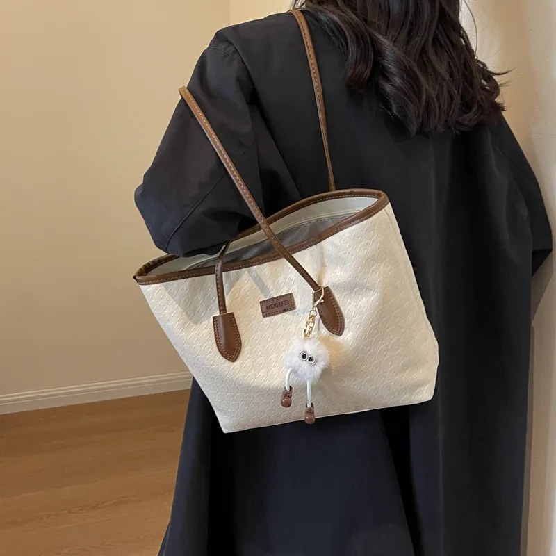 GOX PU Tote Bag, Shopping Bag, Shoulder Bag Women's White & Pink/Black/White & Coffee-7