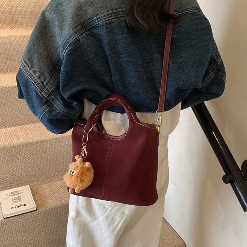 GOX PU Crossbody One Shoulder Handbag Women's Fuchsia/Brown-2