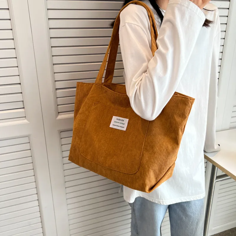 GOX Corduroy Handbag, Shoulder Bag Women's Ecru/Black/Light Brown/Pink-21