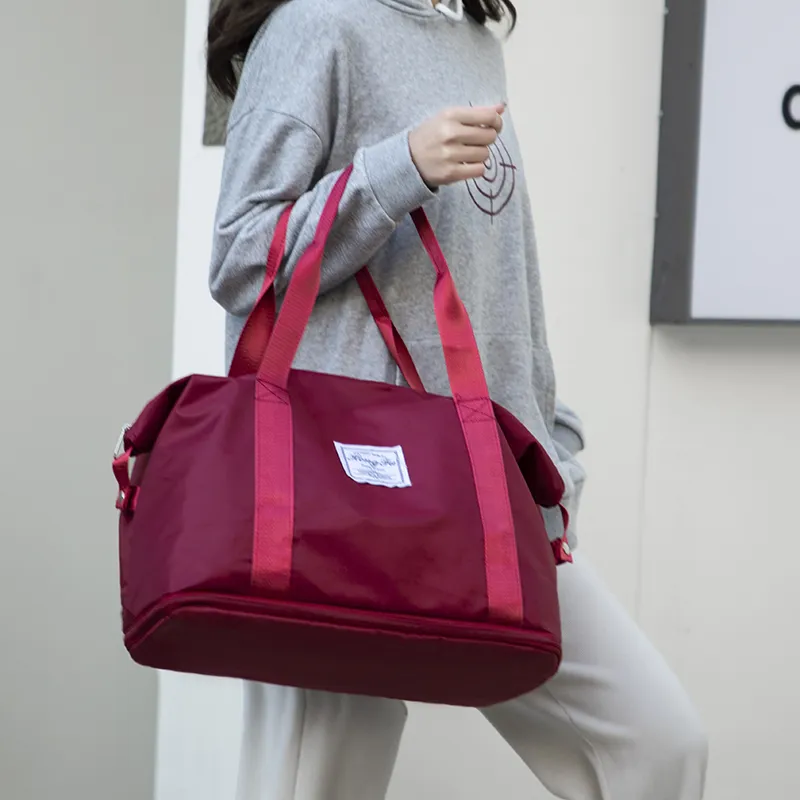 GOX Nylon Travel Bag Regular Unisex Flesh Pink/Black Gray Red/Violet/Dark Purple/Green/Dark Blue/Pink-15