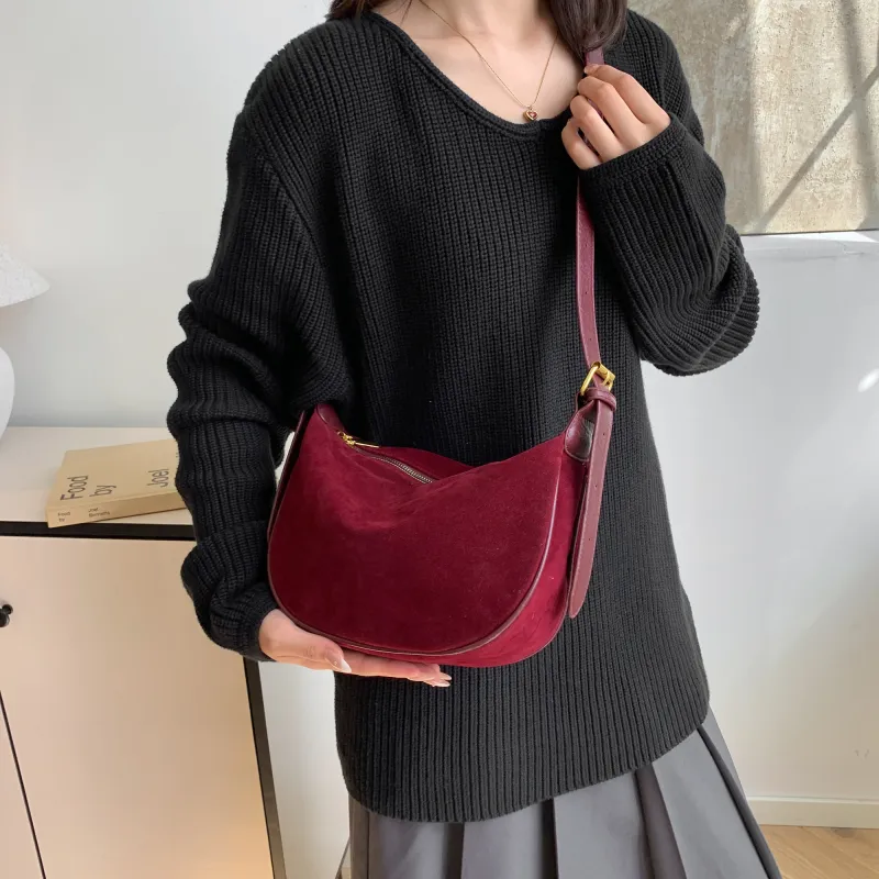 GOX Velour Shoulder Bag Women's Black/Burgundy/Brown/Coffee-7