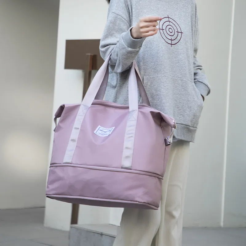 GOX Nylon Travel Bag Regular Unisex Flesh Pink/Black Gray Red/Violet/Dark Purple/Green/Dark Blue/Pink-2