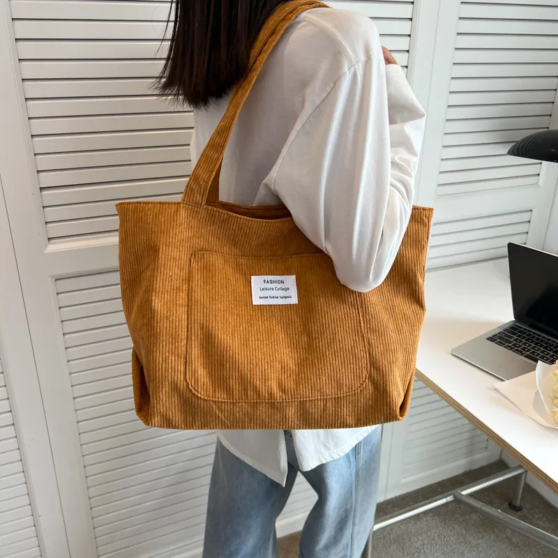 GOX Corduroy Handbag, Shoulder Bag Women's Ecru/Black/Light Brown/Pink-23