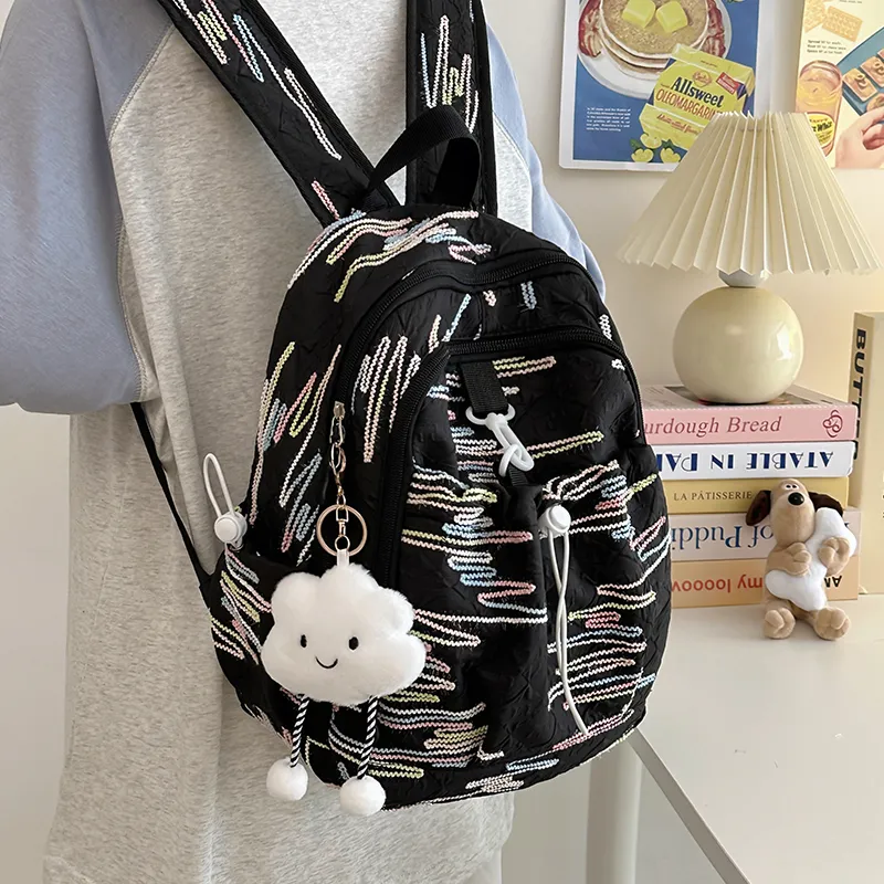 GOX Nylon Backpack Women's White/Black/Yellow/Pink-10