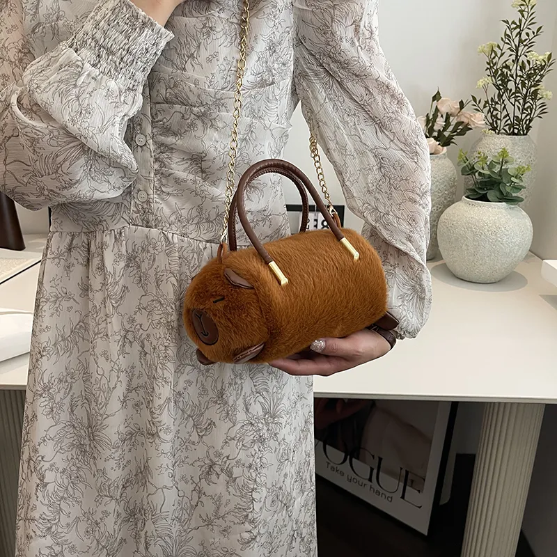GOX Plush Shoulder Bag, Crossbody Bag, Handbag Regular Women's White/Black/Umber-15
