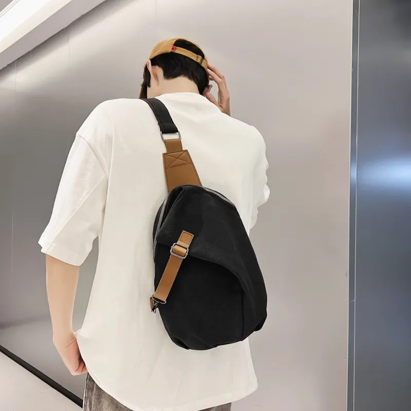 GOX Canvas With PU Crossbody Bag Sling Bag Regular Unisex White/Black/Khaki/Gray-4