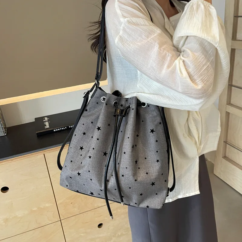 GOX Canvas Bag, Bucket Bag, Shoulder Bag Women's Stars/Polka Dot/Bowknot/Heart-1