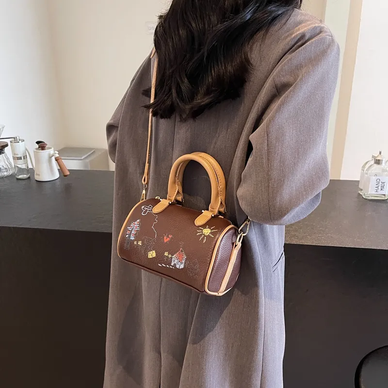 GOX PU Handbag, Shoulder Bag, Crossbody Bag Regular Women's Ecru/Black/Brown-16
