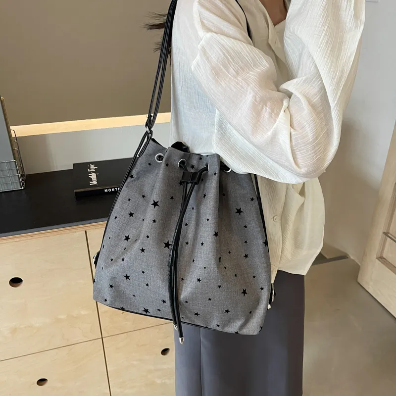 GOX Canvas Bag, Bucket Bag, Shoulder Bag Women's Stars/Polka Dot/Bowknot/Heart-4