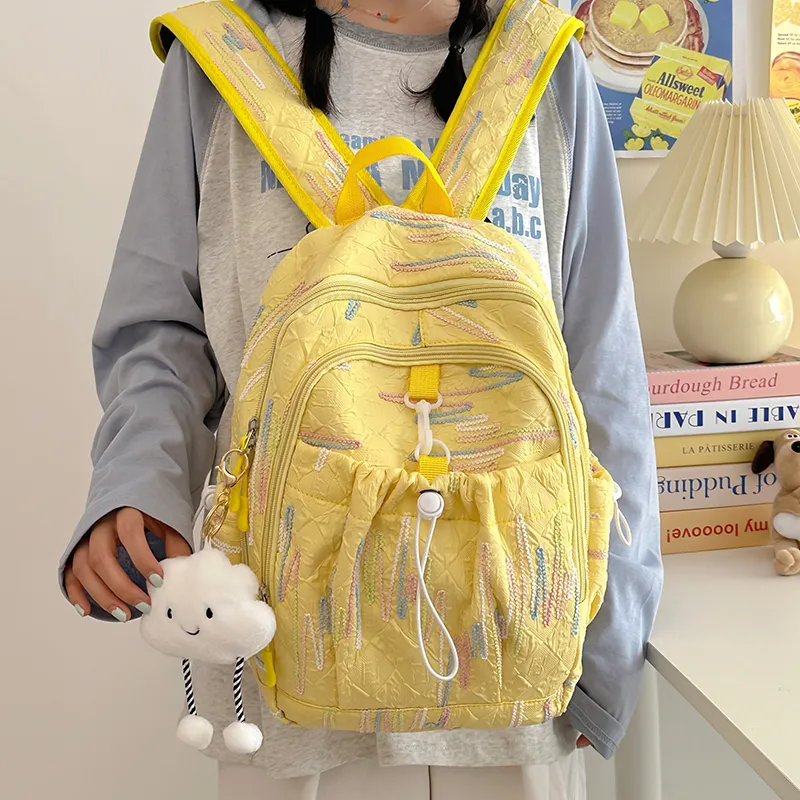 GOX Nylon Backpack Women's White/Black/Yellow/Pink-16