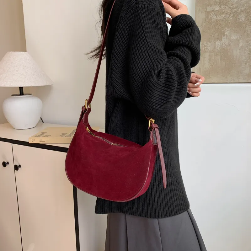 GOX Velour Shoulder Bag Women's Black/Burgundy/Brown/Coffee-11