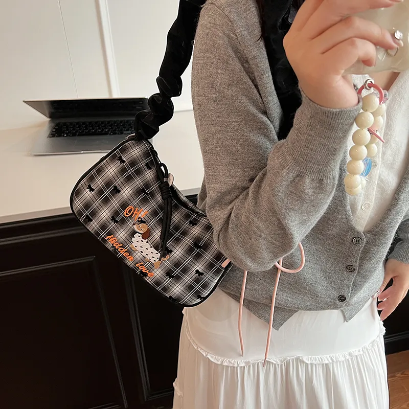 GOX Nylon Shoulder Bag Regular Women's Black/Pink/Sky Blue-2