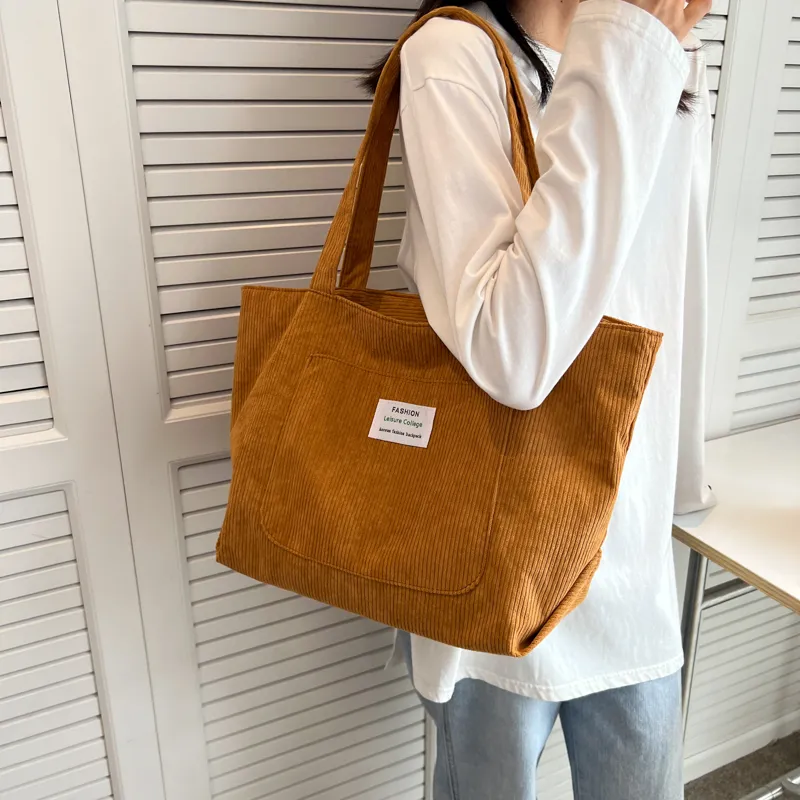 GOX Corduroy Handbag, Shoulder Bag Women's Ecru/Black/Light Brown/Pink-22