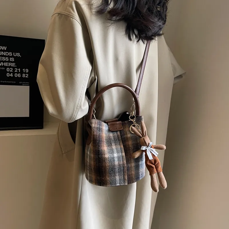 GOX Woolen Shoulder Bag, Handbag Women's Gray/Burgundy/Green-2