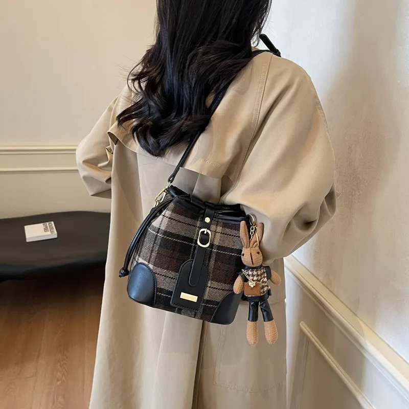 GOX Woolen Crossbody Bag Regular Women's Red Plaid/Blue Plaid/Black Plaid-16