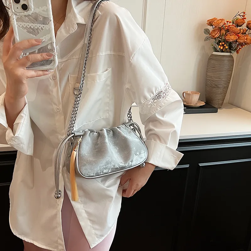 GOX PU Crossbody Bag, Shoulder Bag Women's Silver/Black/Pearl Pink/Glossy Silver-5