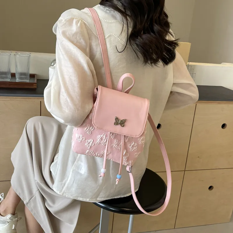 GOX PU Backpack Regular Women's Ecru/Black/Pink/Blue-17