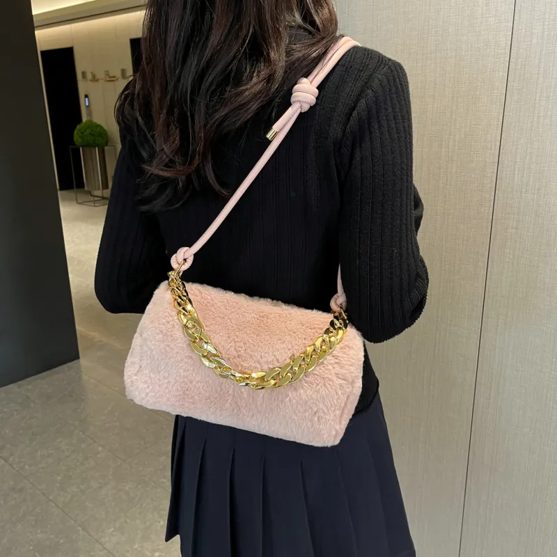 GOX Faux Fur Shoulder Bag Women's White/Black/Pink/Khaki-14