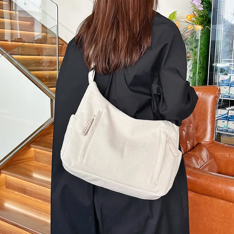 GOX Corduroy Shoulder Bag Regular Women's White/Black/Green/Khaki/Pink-5