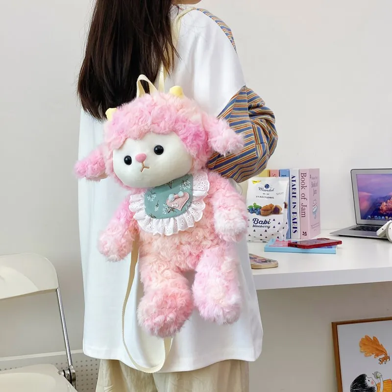 GOX Plush Backpack Women's Purple/Green/Pink/Black/White-15