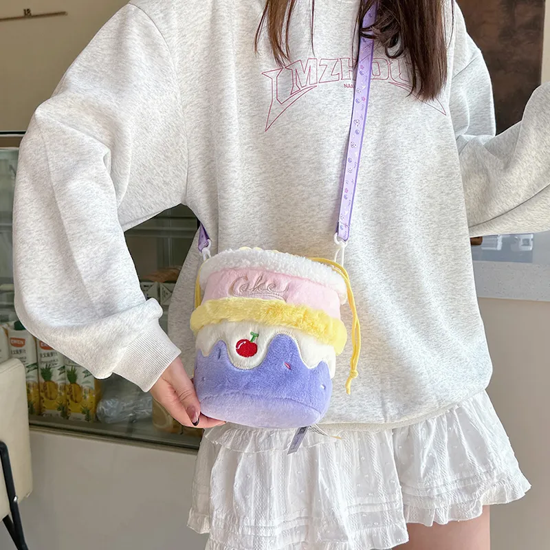 GOX Corduroy Bucket Bag, Shoulder Bag Women's Purple/Pink/Brown-3