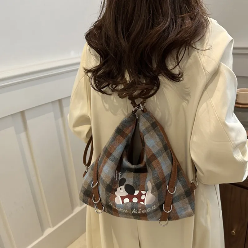 GOX Canvas Bag Underarm Backpack Crossbody Bag, Shoulder Bag Women's Blue/Brown-4