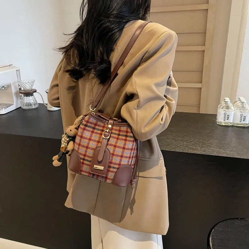 GOX Woolen Crossbody Bag Regular Women's Red Plaid/Blue Plaid/Black Plaid-5