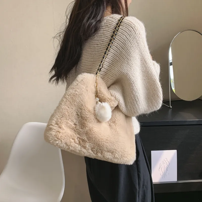 GOX Faux Fur Crossbody Bag, Shoulder Bag Regular Women's White/Gray/Black/Khaki/Pink-13