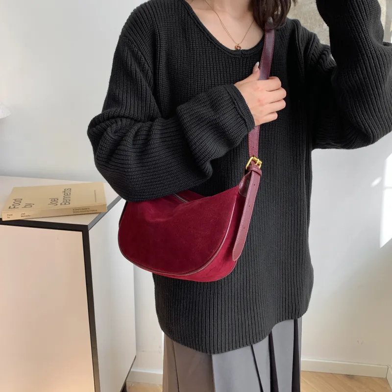 GOX Velour Shoulder Bag Women's Black/Burgundy/Brown/Coffee-8